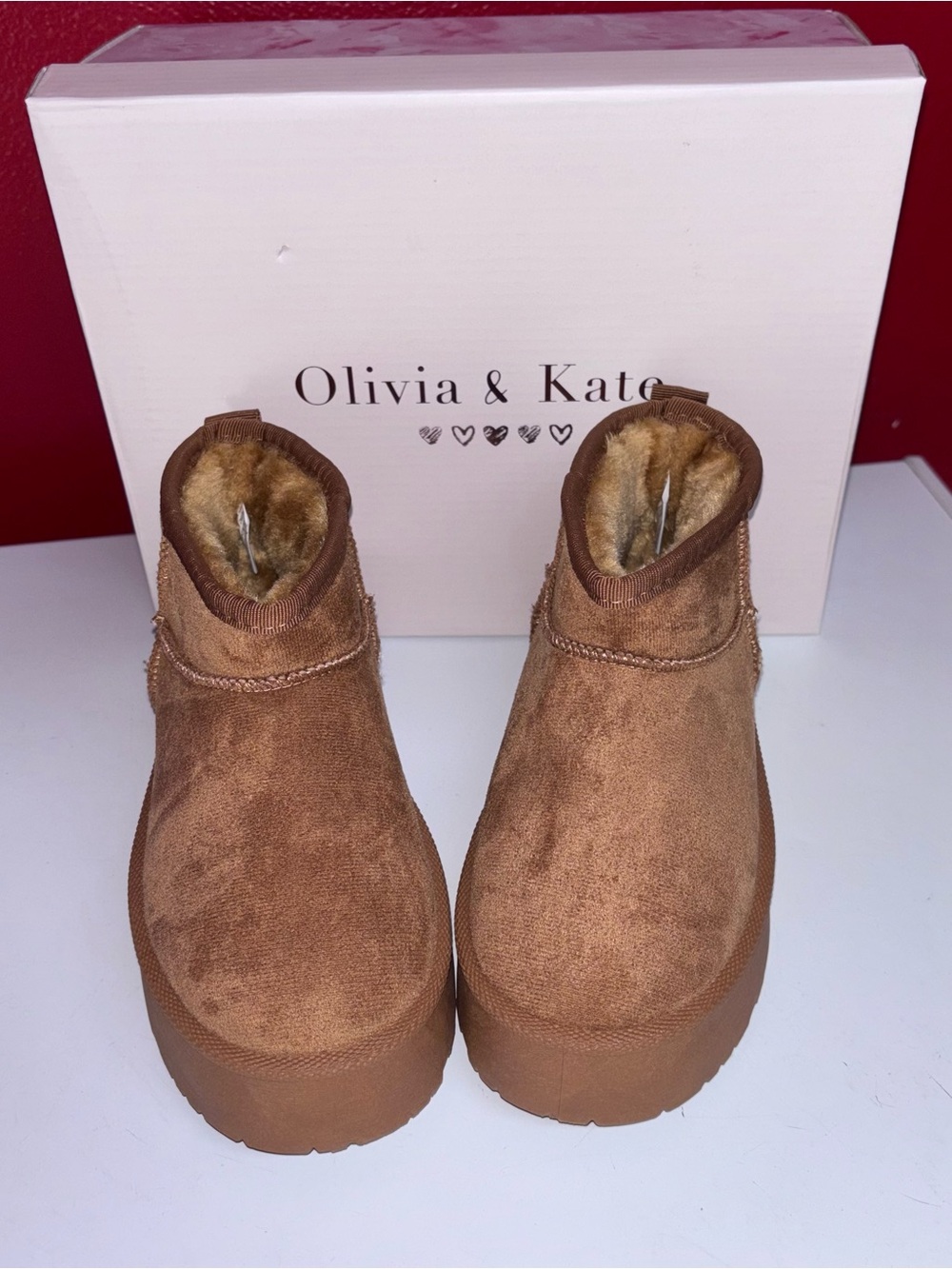 Olivia & Kate Chestnut Faux Fur Platform Booties NWT Size 1